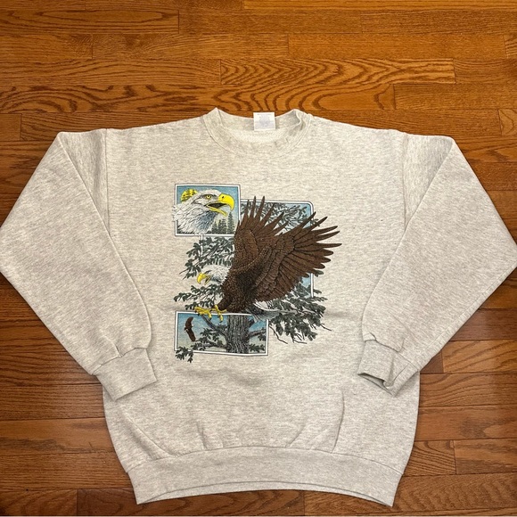Vintage 90s Eagle Print Santee Crewneck sweatshirt adult L made in USA - Picture 1 of 3